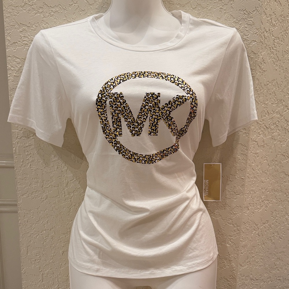 Michael Kors White Tee with Gold MK Logo